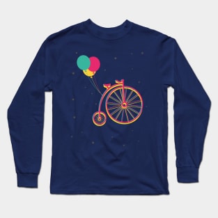 Vintage Flying Bike on Space Long Sleeve T-Shirt